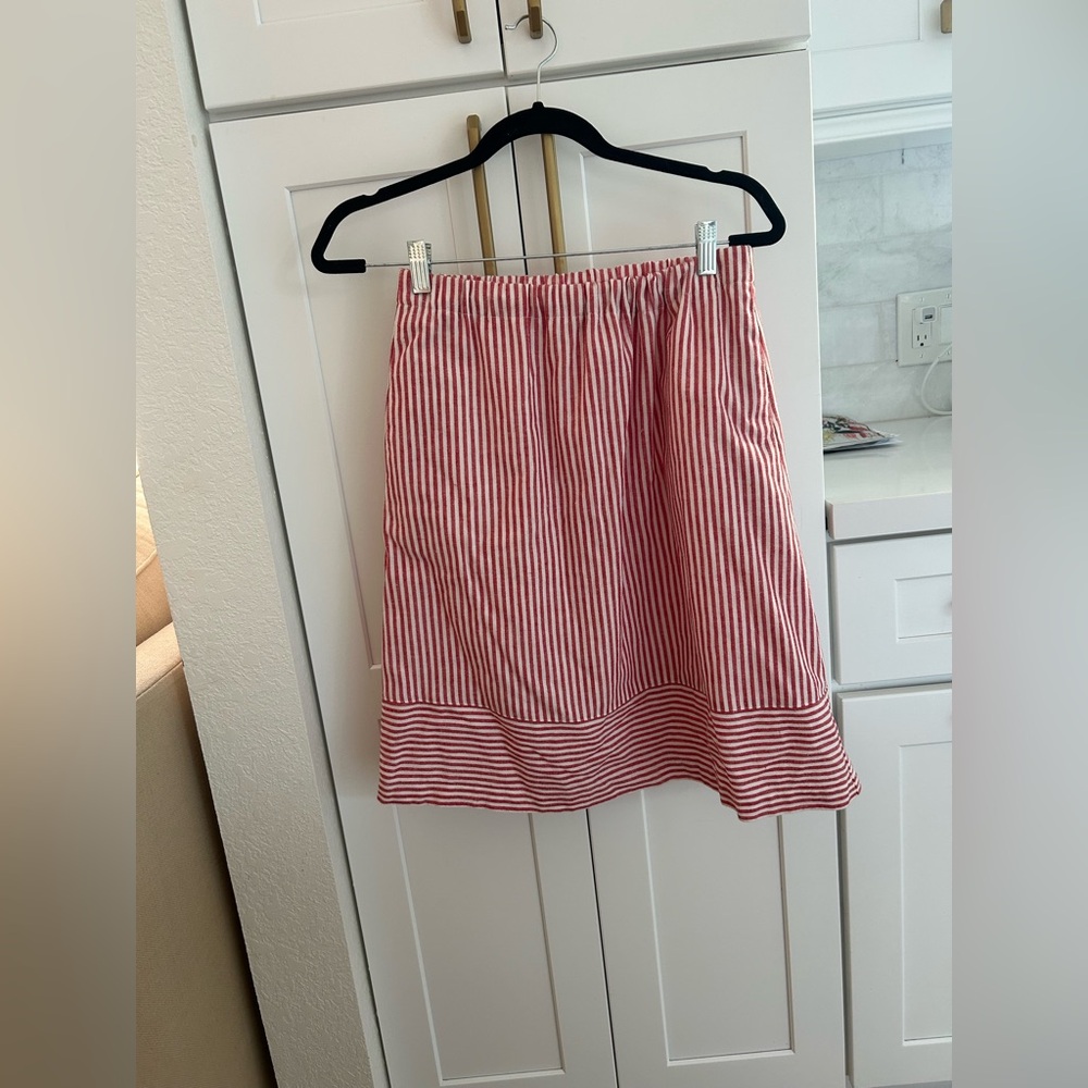 J Crew Red White Oxford Striped Linen Cotton Blend Pull-On Midi
Skirt XXS
